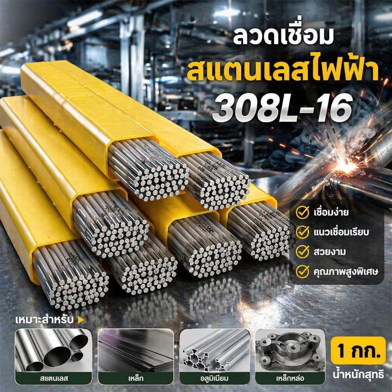 ลวดเชื่อมสแตนเลส AWS E308 16 308L 2.5x300 3.2x350 ลวดเชื่อมไฟฟ้า งานเชื่อม