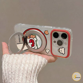 เคสไอโฟน14 ใช้ได้กับ iPhone 15 XS MAX 11 14 AIR 16 Plus 17 12 Pro Max 13 15 XR 16 14 เคสกรอบแดงลายแมวสุนัขคู่ขาตั้ง