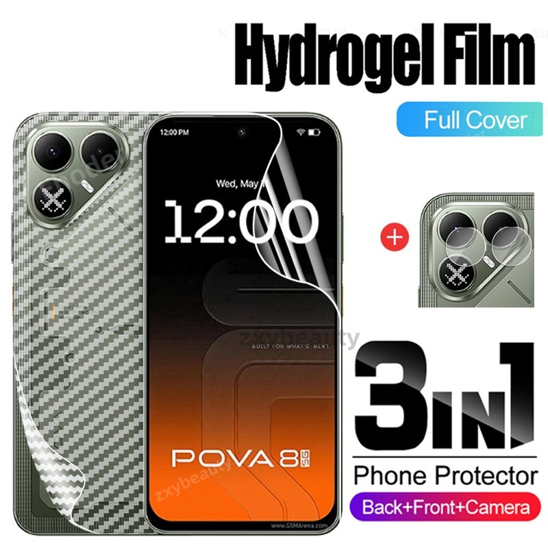Soft Hydrogel ฟิล์มสําหรับ Tecno Pova 8 Pro 5G 2026 คาร์บอนกลับฟิล์มสําหรับ Pova8 8Pro Pova8Pro ป้องกันหน้าจอกล้องเลนส์ Protector คลุมทั้งหมดฟิล์มเลนส์