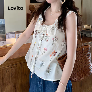 Lovito เสื้อเบลาส์ลําลองผู้หญิงน่ารักเรียบง่ายสําหรับฤดูใบไม้ผลิ/ฤดูร้อน เกาหลี อินเทรนด์ LK5AD700