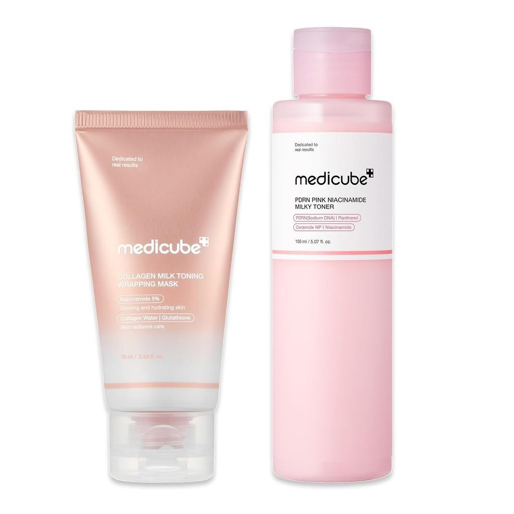 Medicube Milky Glazed Donut Skin Duo: Collagen Glazed Milky Glow Wrapping Mask และ PDRN Pink Niacina