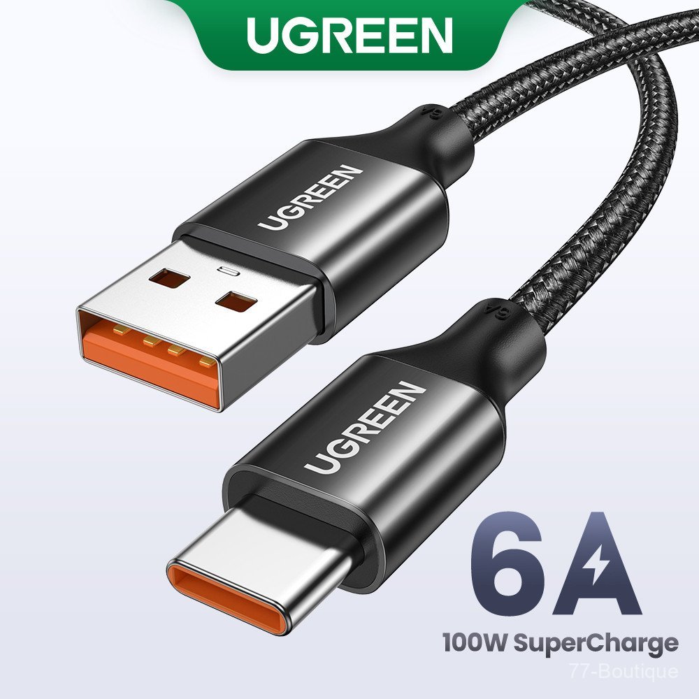 UGREEN สายชาร์จเร็ว USB Type C 6A 100W 66W ความเร็วสูง Super Charge 480Mbps การถ่ายโอนข้อมูลเข้ากันได้กับอุปกรณ์โทรศัพท์มือถือ USB-C ทั้งหมด