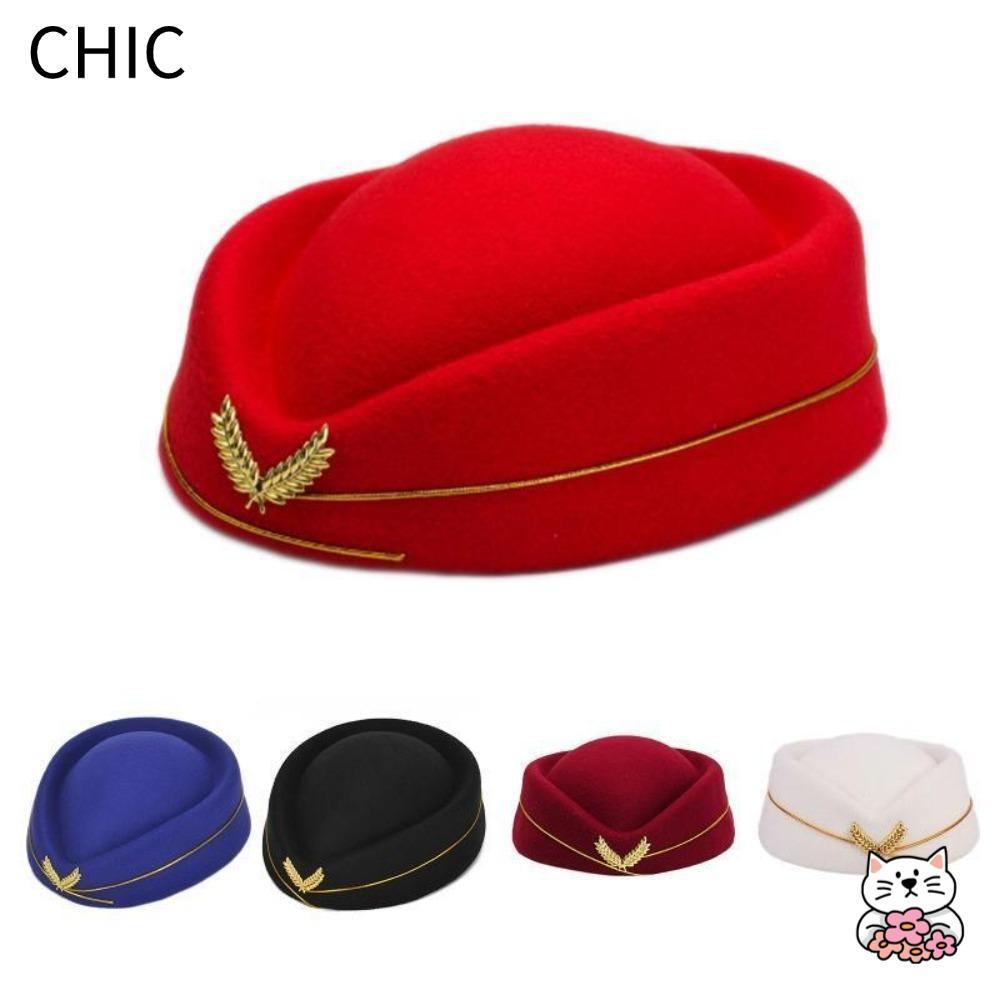 CHIC Air Hostess หมวกทํางานคุณภาพสูงอุปกรณ์เสริมเครื่องแต่งกายหมวกปาร์ตี้
