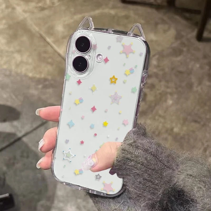 เคสไอโฟน 16 pro เคสไอโฟน 16 Dot Amine Polka Dot Star เหมาะสําหรับ iPhone16promax เคสโทรศัพท์หูแมว 15