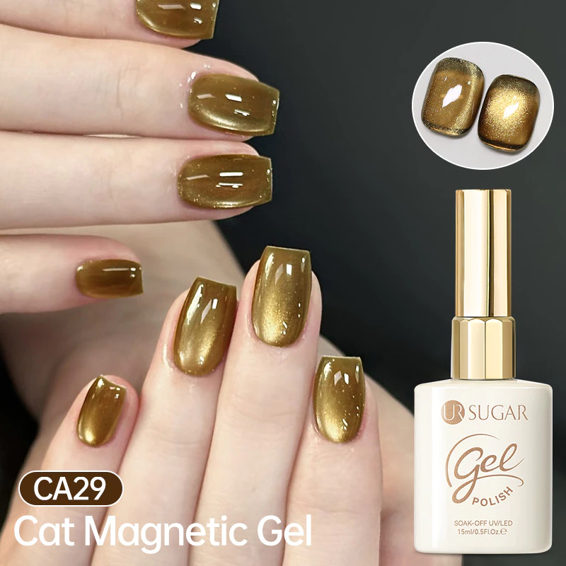 【Local】UR SUGAR เจลทาเล็บสีทองแบบแมกเนติก Cat Eye 15ml UV Gel ลอกออกได้ สำหรับทำเล็บ LED