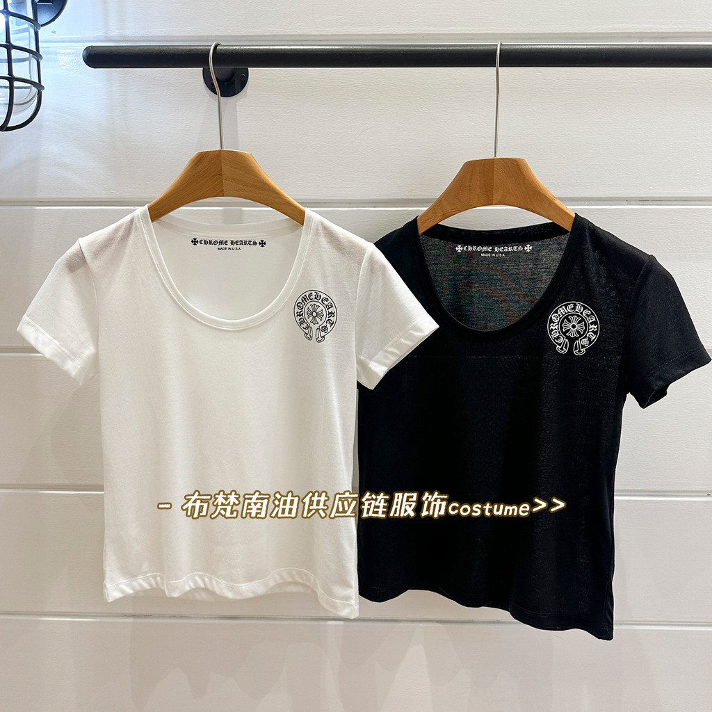 TXWD Crm Hrt พิมพ์ U-คอแขนสั้นเสื้อยืดผู้หญิง 25 ฤดูร้อนออกแบบด้านบน