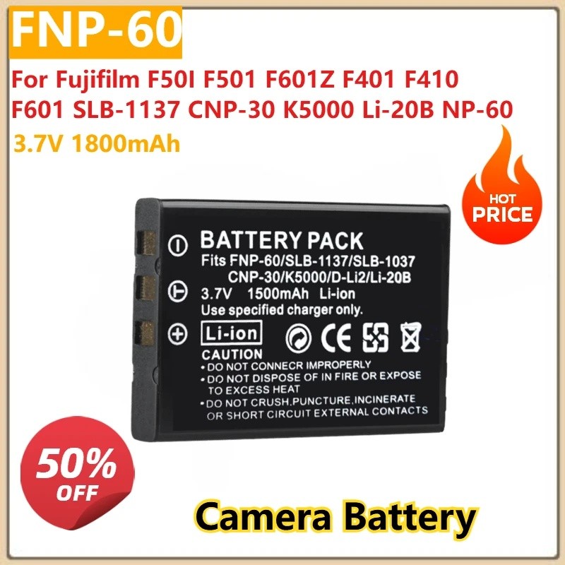 เปลี่ยนแบตเตอรี่กล้อง FNP60 3.7V 1800mAh สําหรับ Fujifilm F50I F501 F601Z F401 F410 F601 SLB-1137 CN
