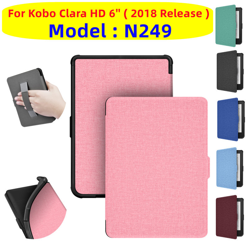 HandStrap กรณีแม่เหล็กสําหรับ Kobo Clara HD 2018 Release 6 N249 Ebook หนัง PU E-reader สมาร์ท Auto S