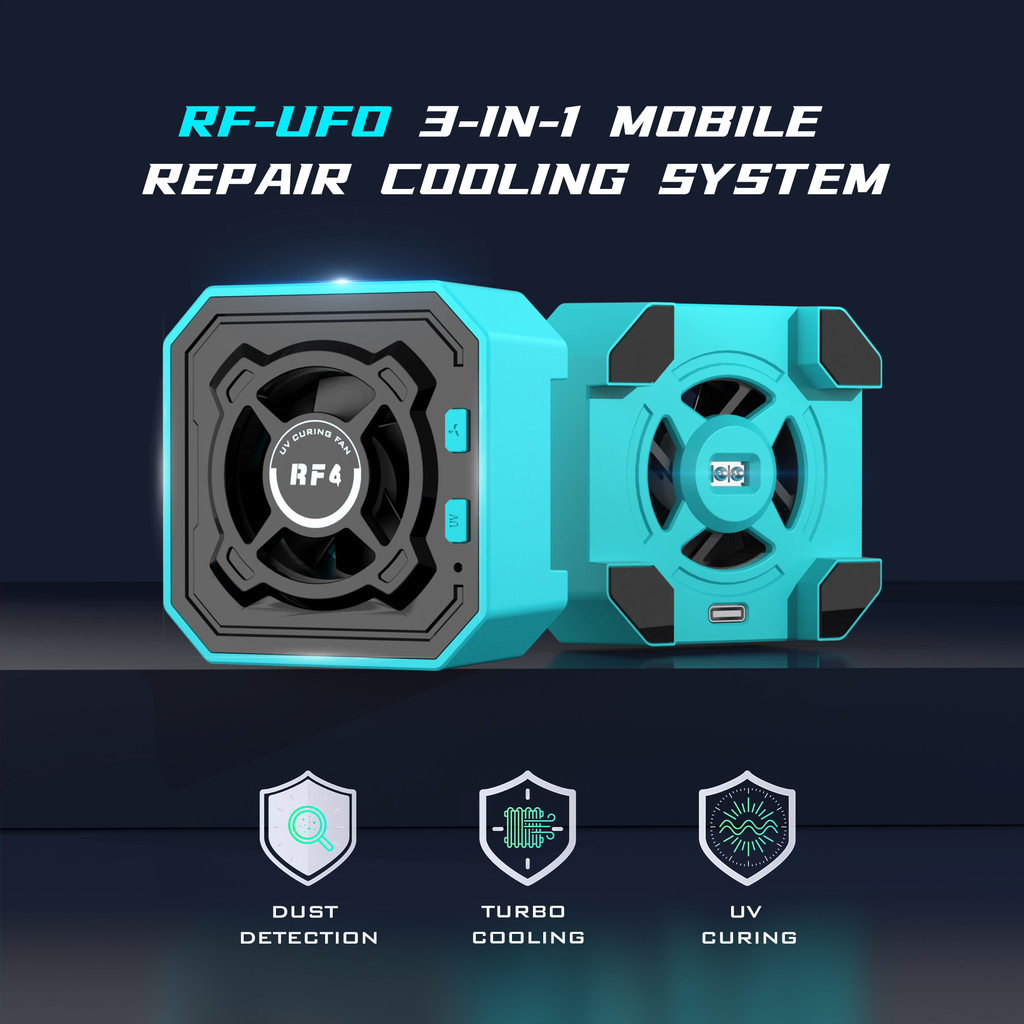 RF4 RF-UFO 3-IN-1 UV Curing โคมไฟพัดลมระบายความร้อนการสกัดควัน 3 ความเร็วปรับสําหรับเมนบอร์ดโทรศัพท์มือถือบัดกรีซ่อม