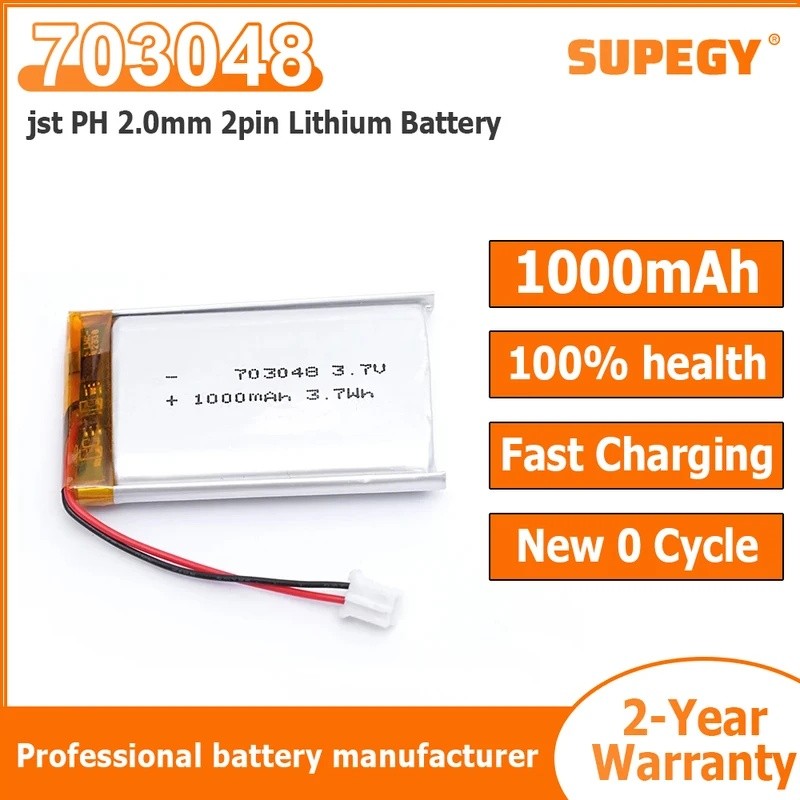 3.7V 703048 แบตเตอรี่ลิเธียมโพลิเมอร์ 1000มะห์ แบบชาร์จไฟได้สําหรับเครื่องการศึกษาต้นเครื่องมือความง
