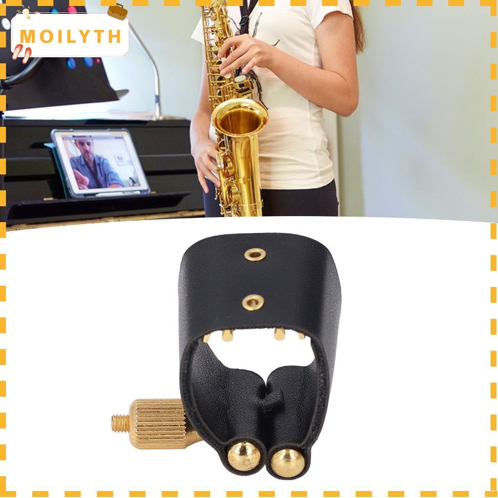 MOILYTH Alto แซ็กโซโฟนอุปกรณ์เสริม,สีดําหนังและโลหะ Sax Mouthpiece Ligature, Professional Alto Sax L