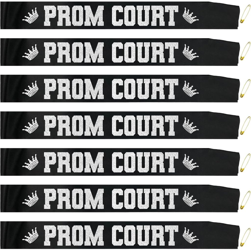7 ชิ้น Prom Court Sash, Glitter สีดําเงินซาติน Finally 80s Prom Sash สําหรับ High School Dance Party