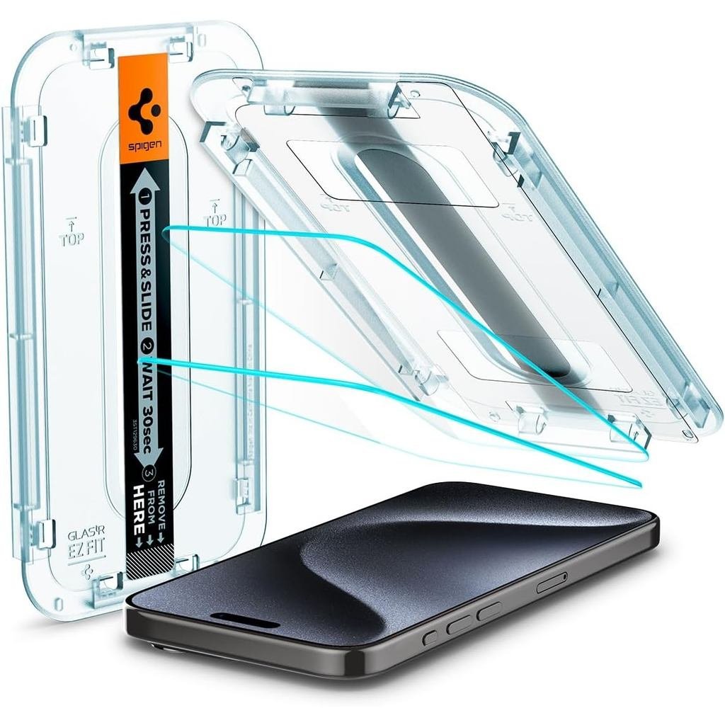 Spigen กระจกเทมเปอร์ปกป้องหน้าจอ [GlasTR EZ FIT] ออกแบบมาสําหรับ 15 Pro [Case Friendly] - 2 Pack WVZ