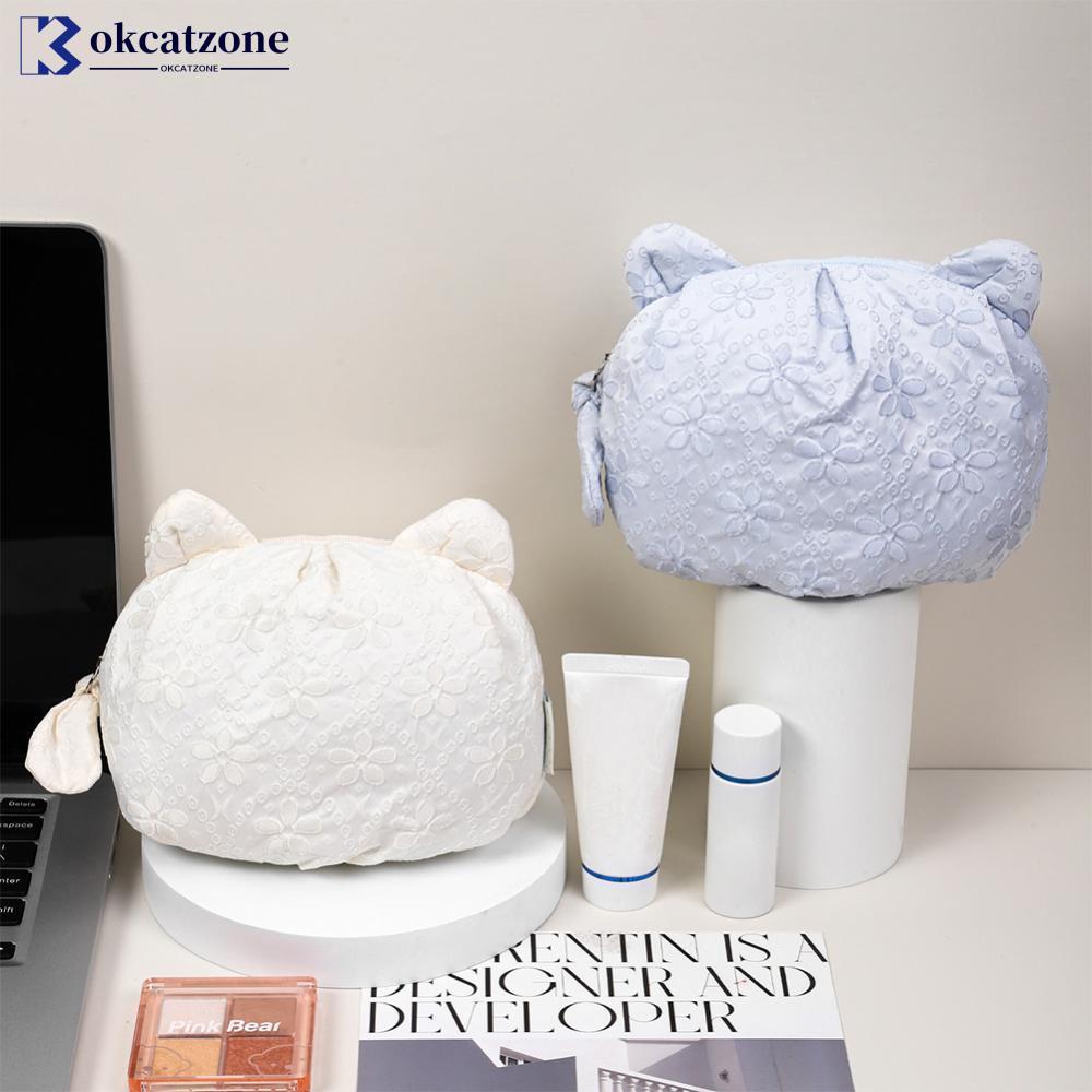 OKCATZONE แมวน่ารัก Cloud กระเป๋าแต่งหน้าแบบพกพากระเป๋าเก็บเครื่องสําอางผู้หญิง Travel แต่งหน้าอุปกร