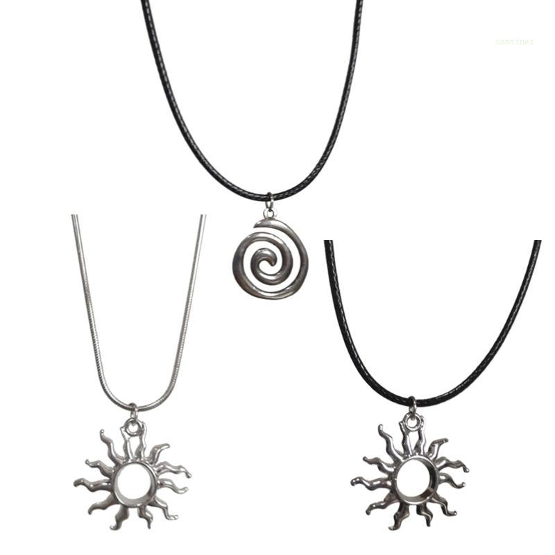 San* Leathers Rope Sun Star Swirl Pendant Choker Necklace for Women Elegant Jewelry