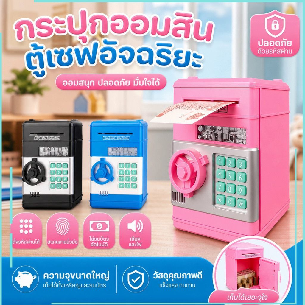 เด็กรหัสผ่านล็อคขวดออมทรัพย์จําลองมินิปลอดภัยกระปุกออมสินบันทึกอัตโนมัติกลิ้งกล่องเก็บ