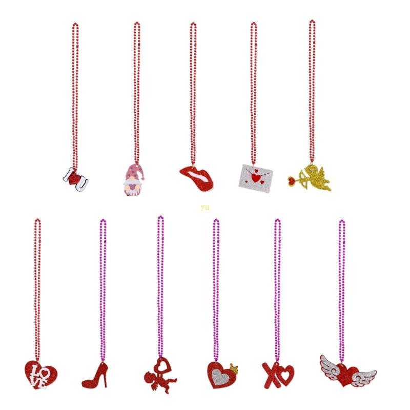 Yu วันวาเลนไทน์ลูกปัดพลาสติกสร้อยคอ Gnome กามเทพ Love Heart Glitter จี้ลูกปัดสร้อยคองานแต่งงานอุปกรณ