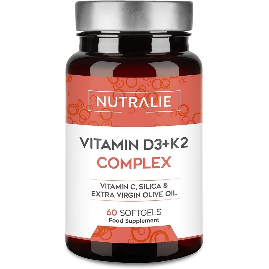 D3 และ K2 10000 IU D3 K2 MK7 พร้อม C และ Extra Virgin O Oil 60 ซอฟท์เจล D Complex Nutralie