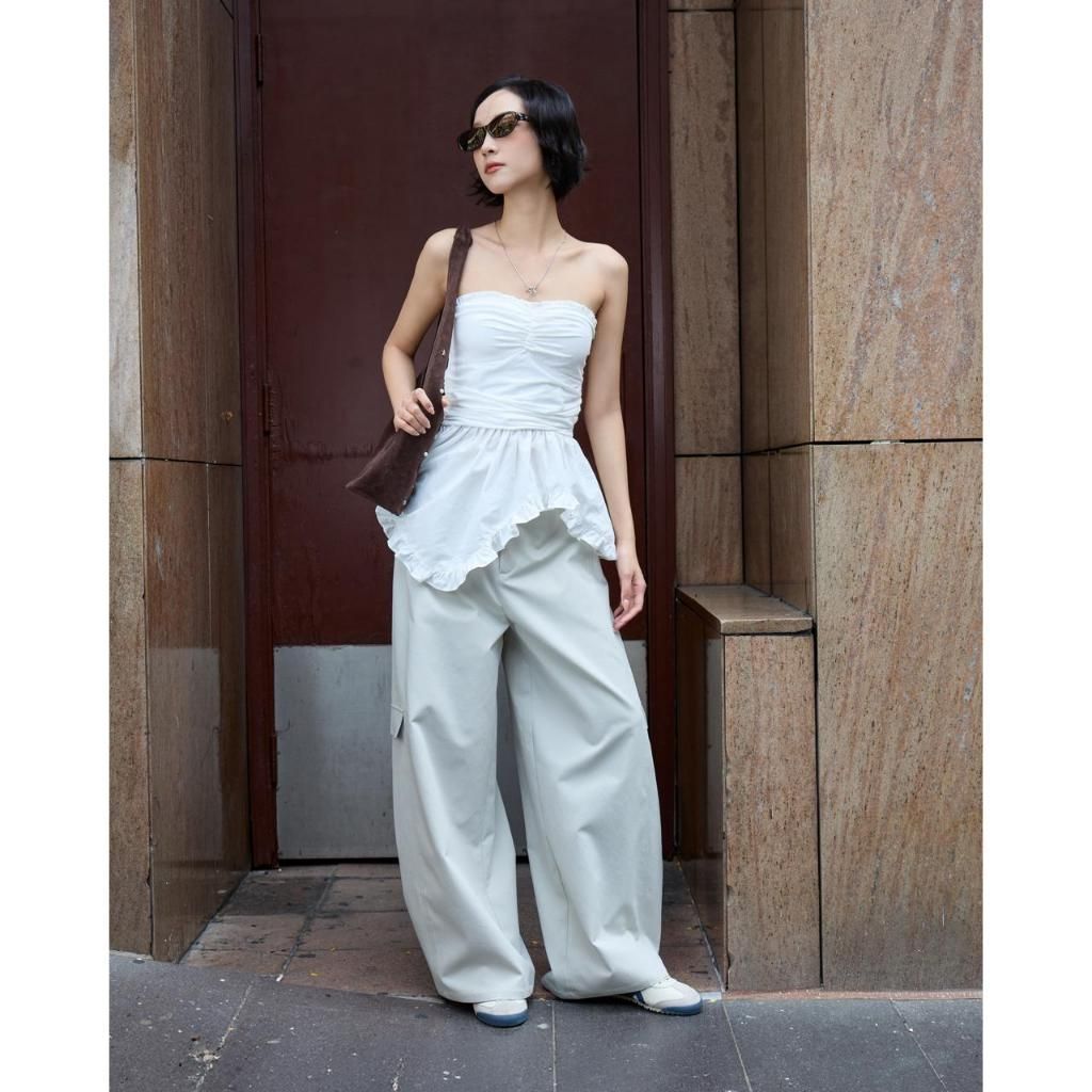 กางเกงสีกากีโค้งผู้หญิง THE CU กางเกงทรงกระบอกกล่องเอวสูงทรงหลวม – Eden Pants