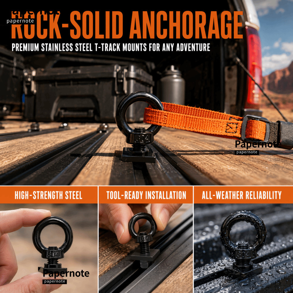 PAPERNOTE 4PCS T Slot Bolt, สีดํา,เงินสแตนเลส Tie Down Anchor, Strong Hold Power M8 สกรูหัวสี่เหลี่ย