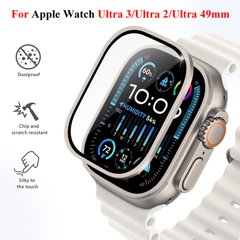 สําหรับ Apple Watch Ultra3 Ultra2 Ultra กระจกนิรภัย + ไทเทเนียมกรอบโลหะป้องกันหน้าจอสําหรับ Apple Wa