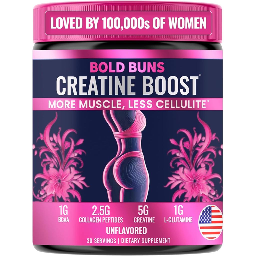 Bold Buns Creatine for Women – อาหารเสริมพร้อมคอลลาเจน & BCAA – รองรับการพัฒนา, การกู้คืนหลังที่ทําง