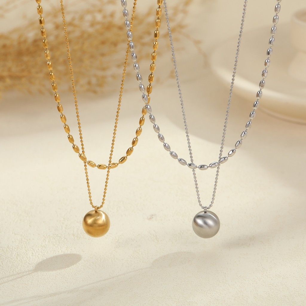 Minimalist Round Bead Double-Layer Stainless Steel Necklace Stacked Design Necklace Autumn Winter Ne