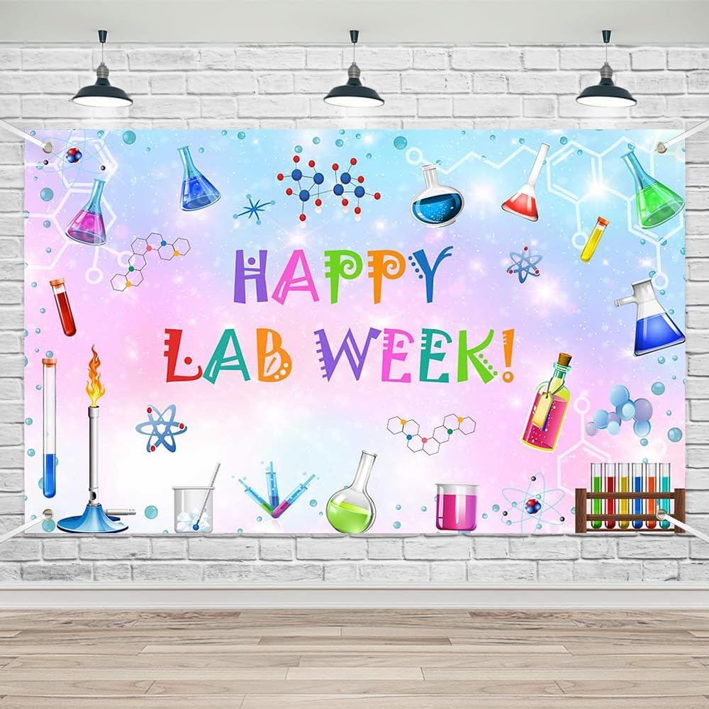 Lofaris Happy Lab Week Banner for Lab Personnel - 70.8x43.3 นิ้ว, ตกแต่งปาร์ตี้ในห้องปฏิบัติการ, ฉลอ