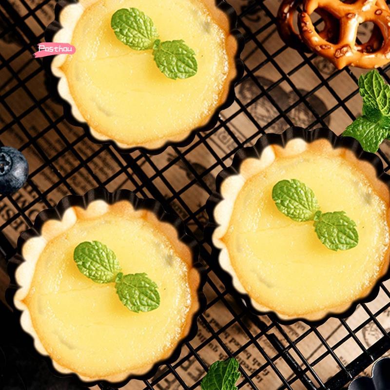[posthouse]ชุดกระทะทาร์ต 6 ชิ้น,กระทะ Quiche ขนาด 4 นิ้วขนาดเล็กแบบถอดด้านล่างกระทะเหล็กหล่อ Quiche 