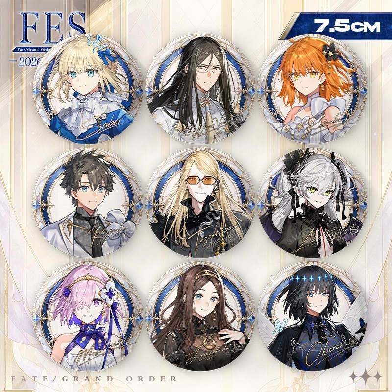 FGO 2026 FES Badge Saber Oberon Leonardo Da Vinci Meltlith Tinplate Pin Polaroid Photocard Anime Mer