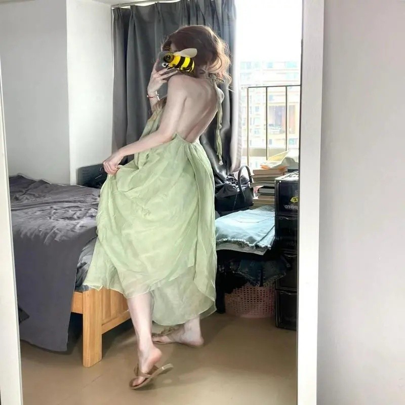 Yueyue Y ชุดออนไลน์ 8 สไตล์วันหยุดชายทะเล Halter V คอ Halter ชุดหญิงฤดูร้อนแฟชั่นภาษาฝรั่งเศสคําเซ็ก