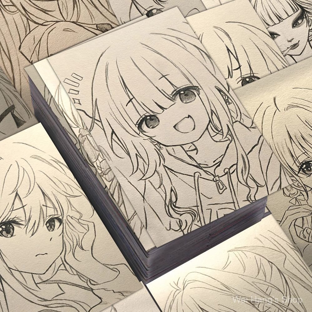 Hand-Drawn Line Draft Comics สาวสวย Line ร่างบรรยากาศสติกเกอร์สติกเกอร์กันน้ํา Simple Stroke Sketch 