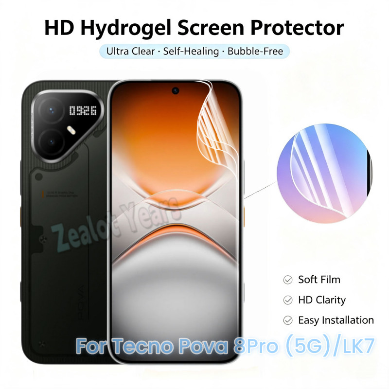 ฟิล์มไฮโดรเจลสําหรับ Tecno Pova 8 Pro 5G LK7 LK6 Pova 8Pro Pova8 หน้าจอด้านหน้าป้องกันฟิล์มปลดล็อคลา