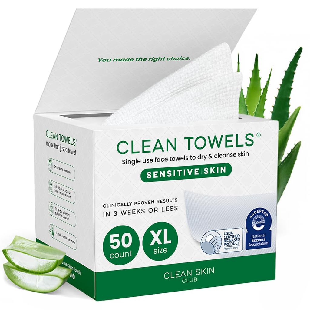 CLEAN SKIN CLUB ผ้าขนหนูทําความสะอาดผิวที่บอบบาง® XL ผ้าเช็ดทําความสะอาดแห้งใบหน้าแบบใช้แล้วทิ้งนุ่ม