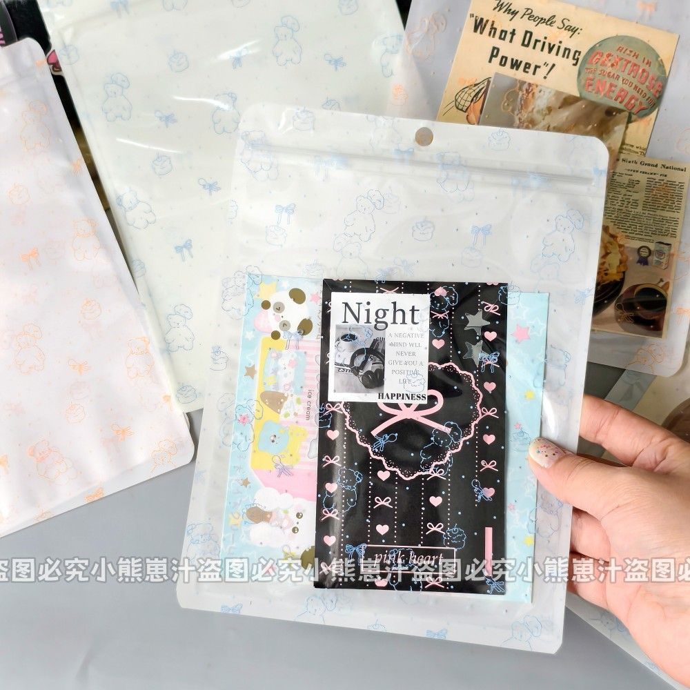 High-value Cream Bear Ziplock Bag บรรจุภัณฑ์โปร่งใสกระเป๋า Outlet Handbook ความจุขนาดใหญ่ของขวัญถุงข