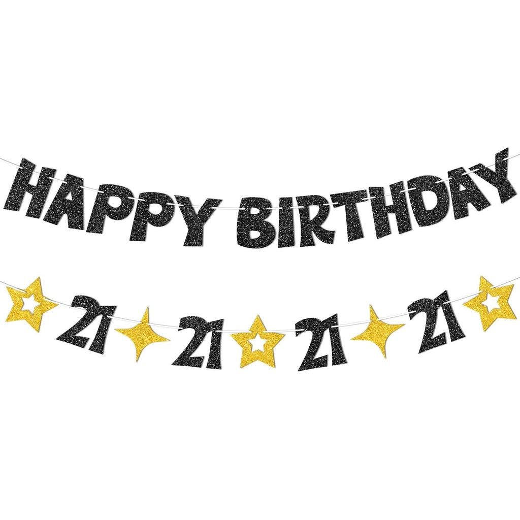 Black Gold Happy 21st Birthday Banner-21st ตกแต่งวันเกิดสําหรับเขาของเธอ,Glitter 21st Birthday Decor