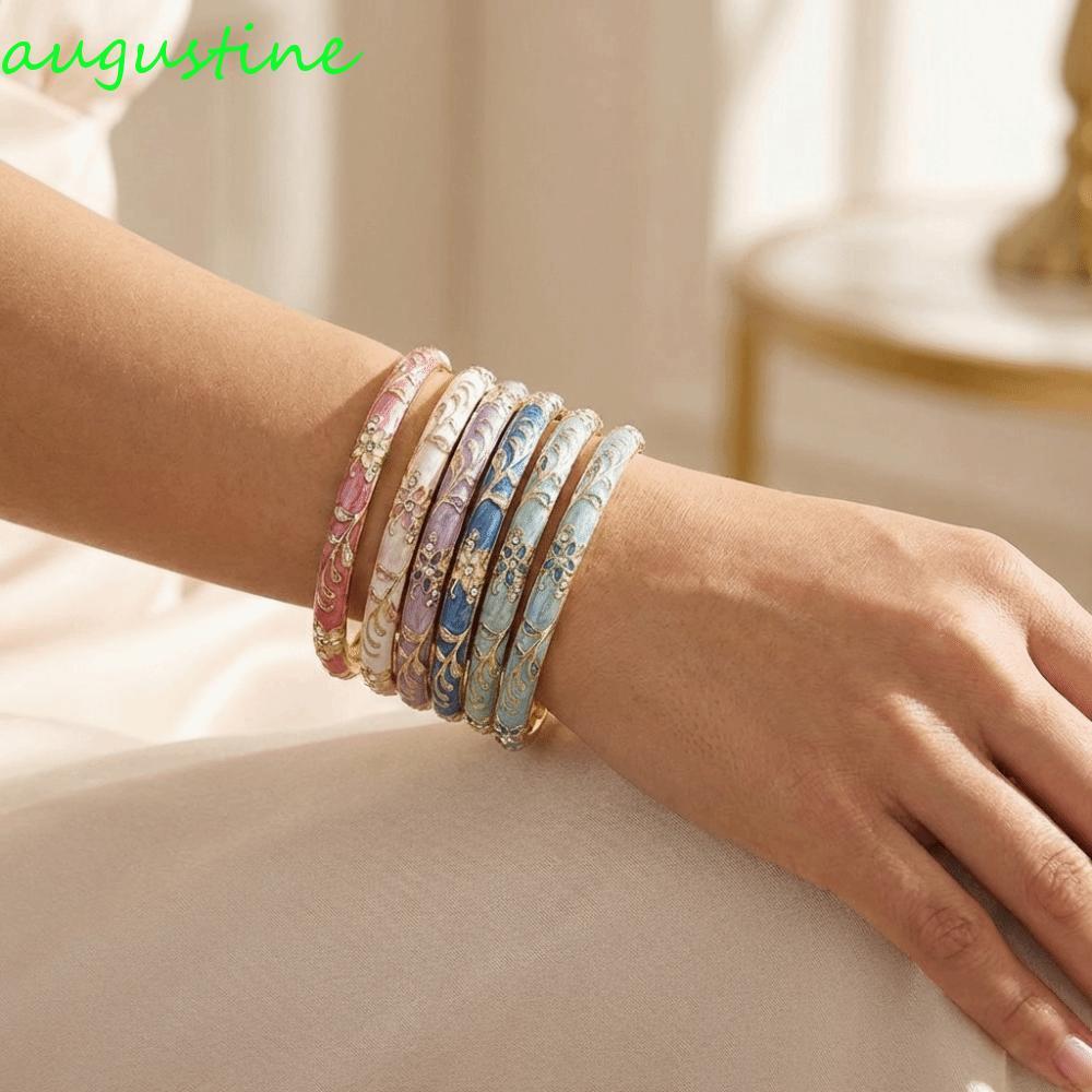 Cloisonne AUGUSTINE กําไลข้อวินเทจ,กําไลข้อมือดอกไม้เคลือบสีสันสดใส,กําไลข้อมือบนคลาสสิกชาติพันธุ์แบ