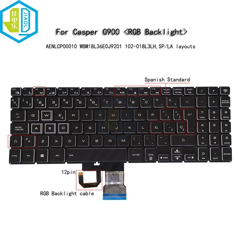 RGB Backlit Latin Fit สเปนคีย์บอร์ดสําหรับ Casper Excalibur G900 สําหรับ Quanta NLCA NLCB NLCG AENLC