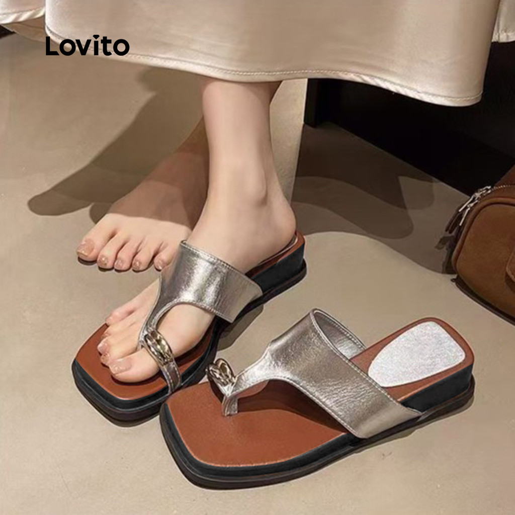 Lovito صندل مسطّح بألوان متباينة — أبيض — صورة 2