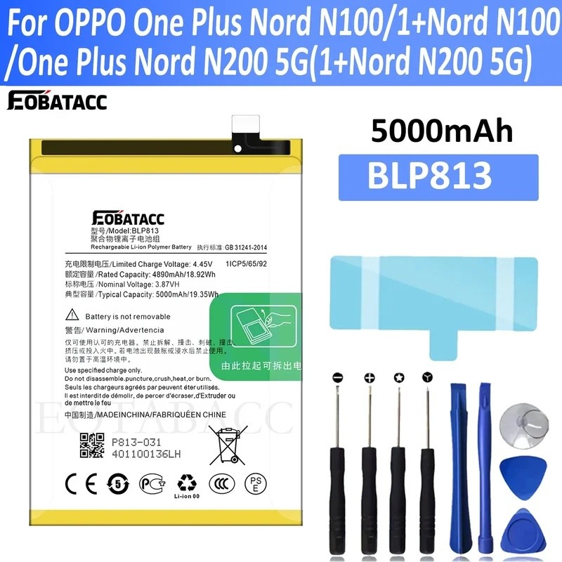 100% ใหม่แบตเตอรี่ BLP813 สําหรับ OPPO One Plus Nord N100/1+Nord N100/One Plus Nord N200 5G แบตเตอรี
