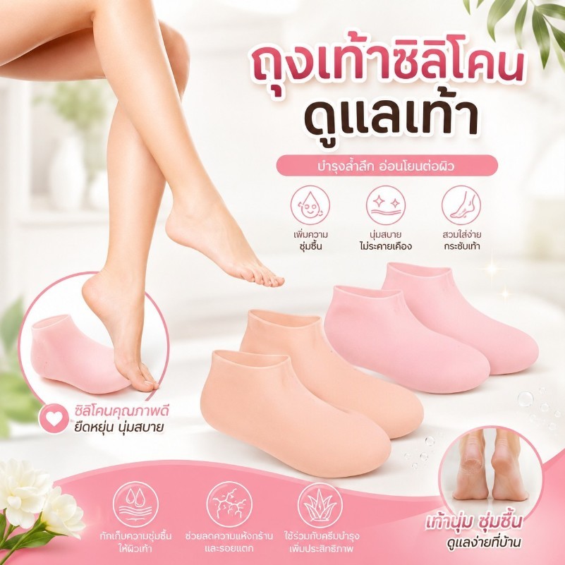 ถุงเท้าซิลิโคน ให้ความชุ่มชื้น ป้องกันผิวแตก ดูแลเท้า #E-0061