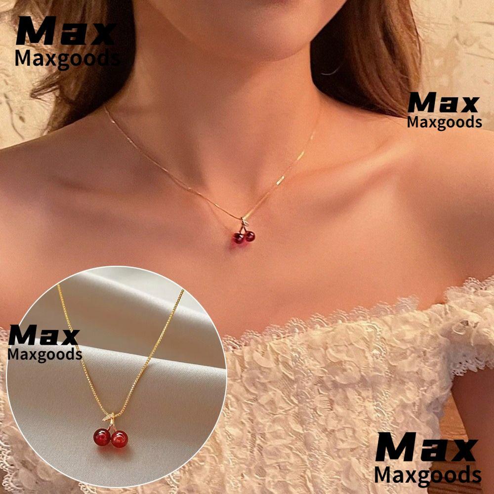 MAXG สร้อยคอจี้เชอร์รี่, เครื่องประดับ Jewery สร้อยคอโซ่ผลไม้เชอร์รี่สีแดง, สร้อยคอโซ่สีทอง Jewery P