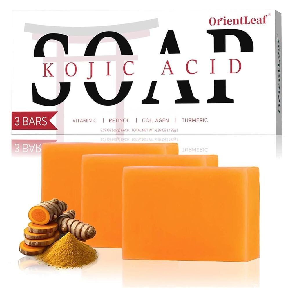 MNQ4 KojicAcidSoap,TurmericSoapBarforDarkSpots,FreshCitrusScent,GentleforFaceandBodyWashwithVitaminC