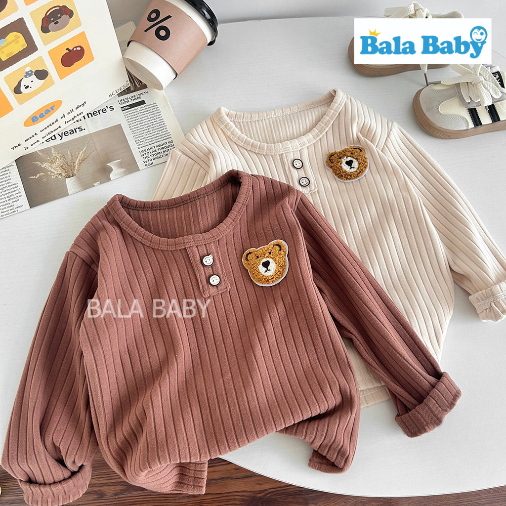 เสื้อยืดแขนยาว เสื้อแขนยาวเด็ก ผ้าร่องคุณภาพดี สีพื้นลายหมี Size80-120cm CX41 รูปที่ 5