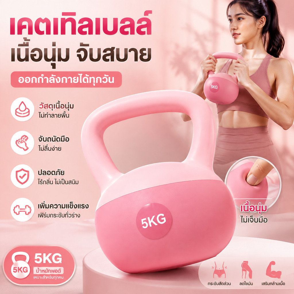 ก้นหม้อแบบนุ่ม ไม่ทำร้ายพื้น ดัมเบลออกกำลังกาย อุปกรณ์ฟิตเนสใช้ในบ้าน สำหรับผู้หญิงผู้ชาย