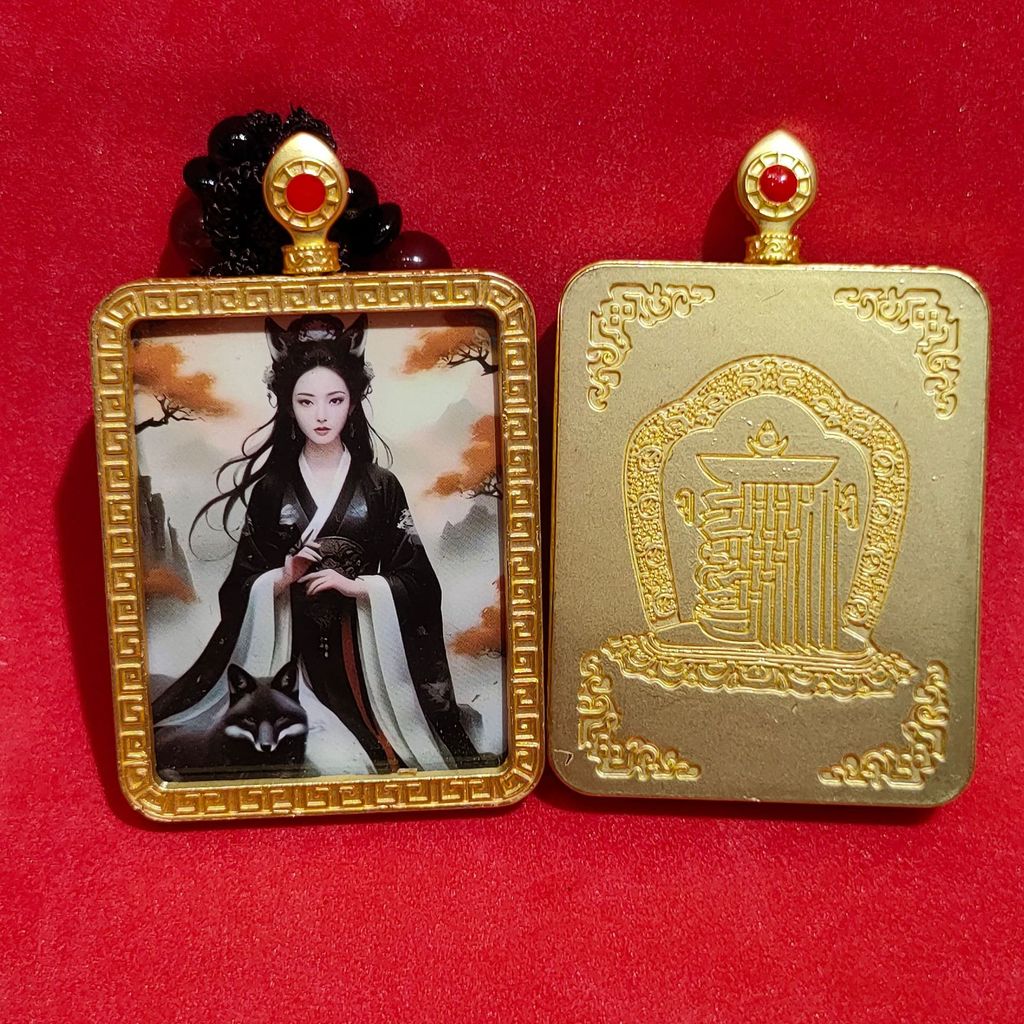 ทรายทองจี้ Gold-Painted Fox Fairy Thangka Fox จี้ Amulet จี้ทิเบต Rolling Machine สร้อยคอห้า Travel 