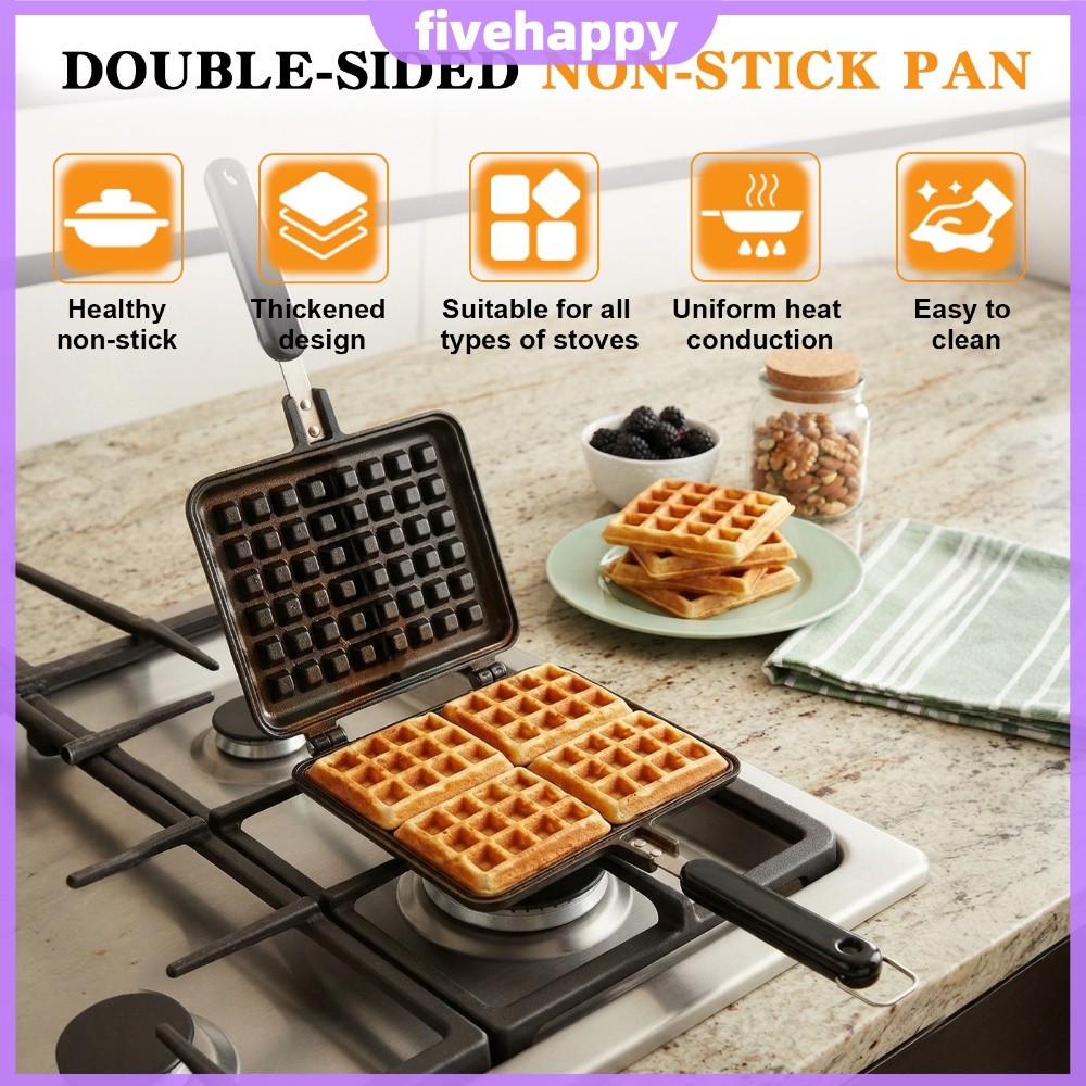 Stovetop Square Waffle Iron Non-Stick Aluminium Grid Locking Clasp [fivehappy.th]