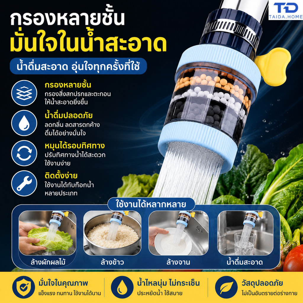 เครื่องกรองน้ำแบบติดก๊อกน้ำ พร้อมระบบกรองน้ำ หัวกรองอเนกประสงค์ ใช้ได้ทั้งน้ำร้อนและน้ำเย็น ไส้กรองเปลี่ยนได้ ติ