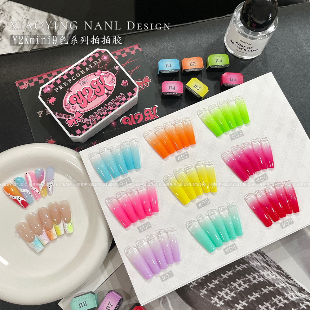 💕Y2K 9 สี mini Jiugongge Series Rinse-Free Painted Paiping กาว 2.5g สีเรืองแสง