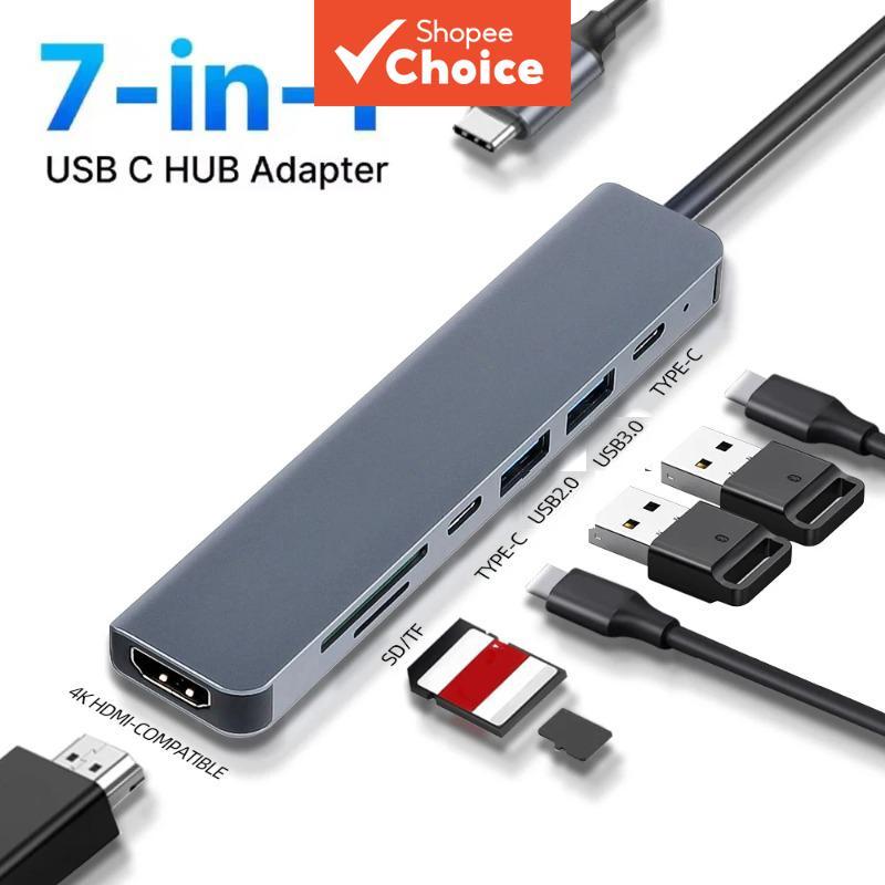 7-In-1 USB C Hub 4K HDMI SD TF Card Reader PD ชาร์จสําหรับแล็ปท็อปพีซี